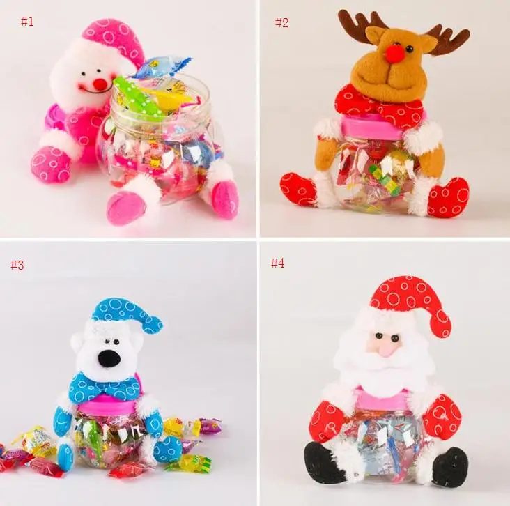 Christmas Candy Box Santa Claus Snowman Elk plush Doll Candy Jar Kids Candy box Sugar Bottle Gift Party Xmas Decoration SN1364