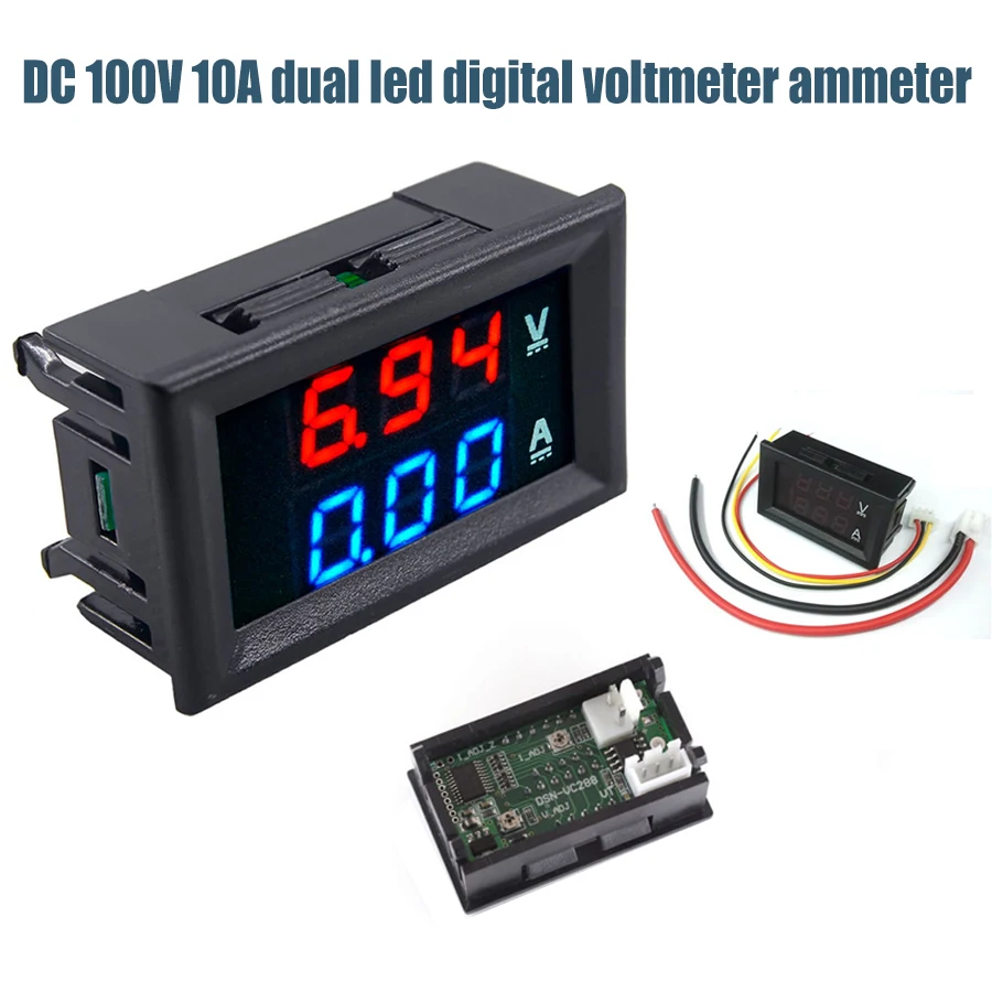 DSN-VC288 DC 100V 10A Voltmeter Ammeter Blue + Red  Use Tool Starter Kit LED Amp Dual Digital Volt Meter Gauge Voltage