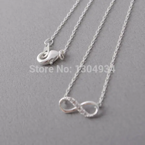 Jisensp New Tiny Crystal Infinity Necklace Custom for Women Jewelry Accessories Lucky Number Eight Geometric Long Chain Necklace