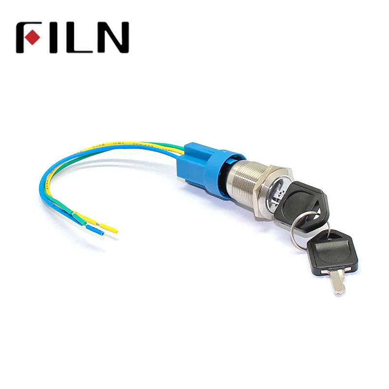 

19mm 2 position waterproof Key lock switch with key and plug with 15cm cable