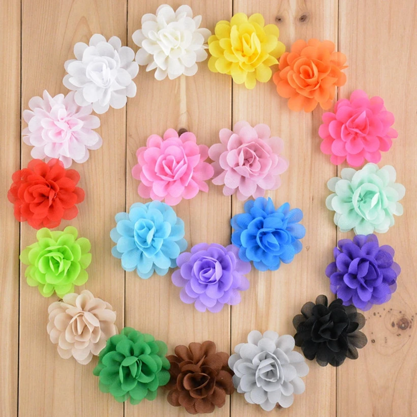 

30Pcs/lot 2'' Mini Fabric Chiffon Flowers For Girls Kids' Hair Accessories Chiffon Silk Flowers For Headbands Wholesale DIY