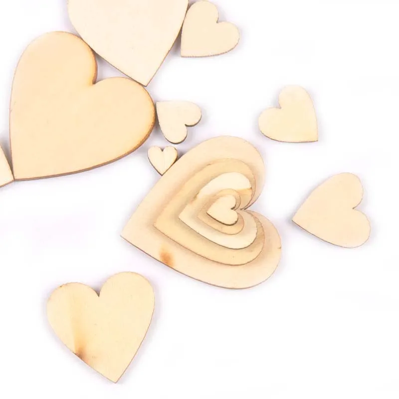 10-80mm Mixed Heart Shape Natural Wood Slices DIY Wedding Crafts  Embellishment Handmade Accessories Wooden Home Decor M1981