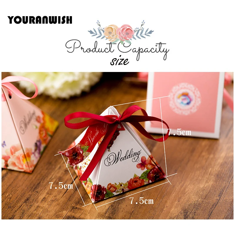 RMTPT 50pcs wedding candy box favors box paper gift bag packaging box  for guests party decoration supplies Pyramid