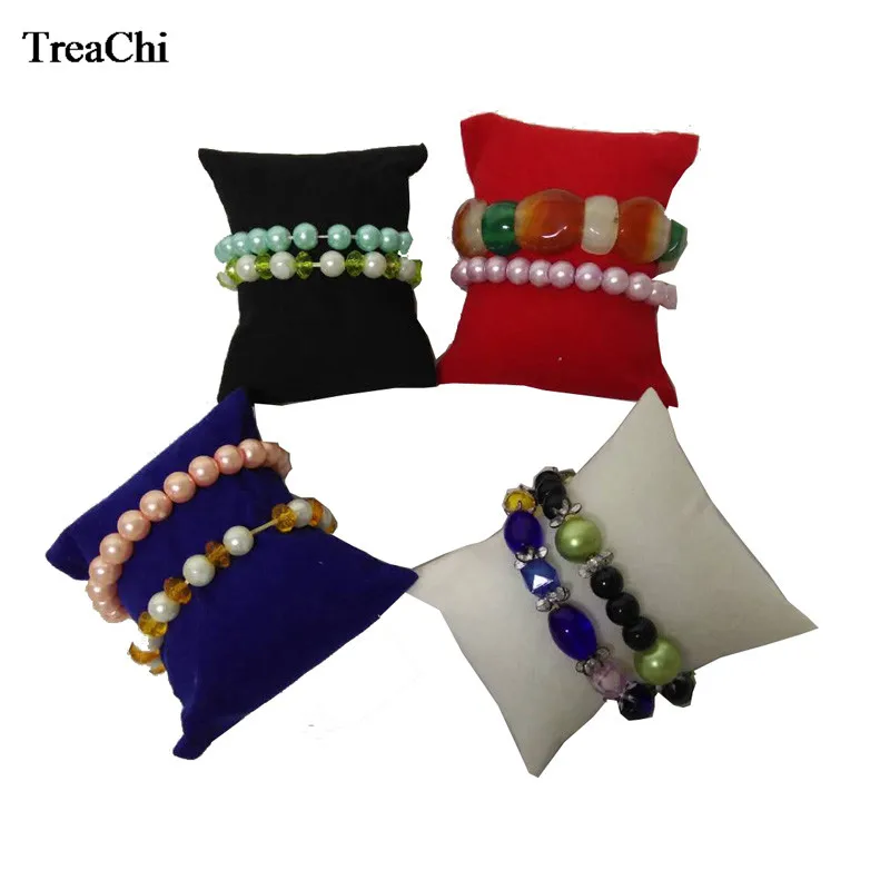 5Pcs Hot Jewelry Bracelet Bangle Pillow Velvet Watch Bead Chain Display Organizer Stand Box Watch Pillow Cushion 4 Colors