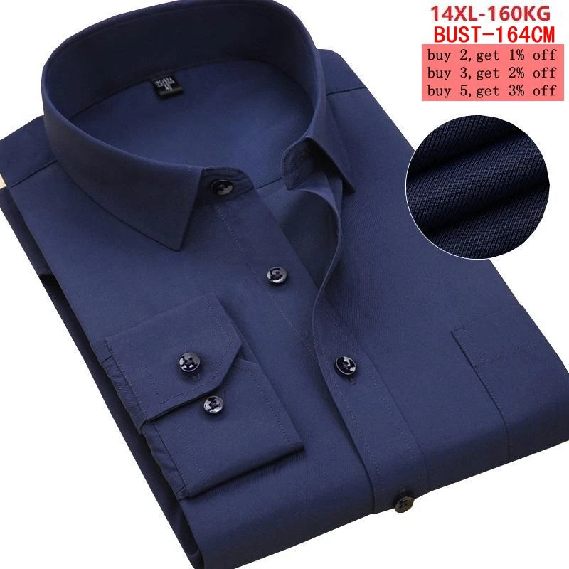 

Large size 7XL 8XL 9XL Autumn and winter men's long-sleeved lapel 11XL 12XL 13XL 14XL office business comfort blue and white