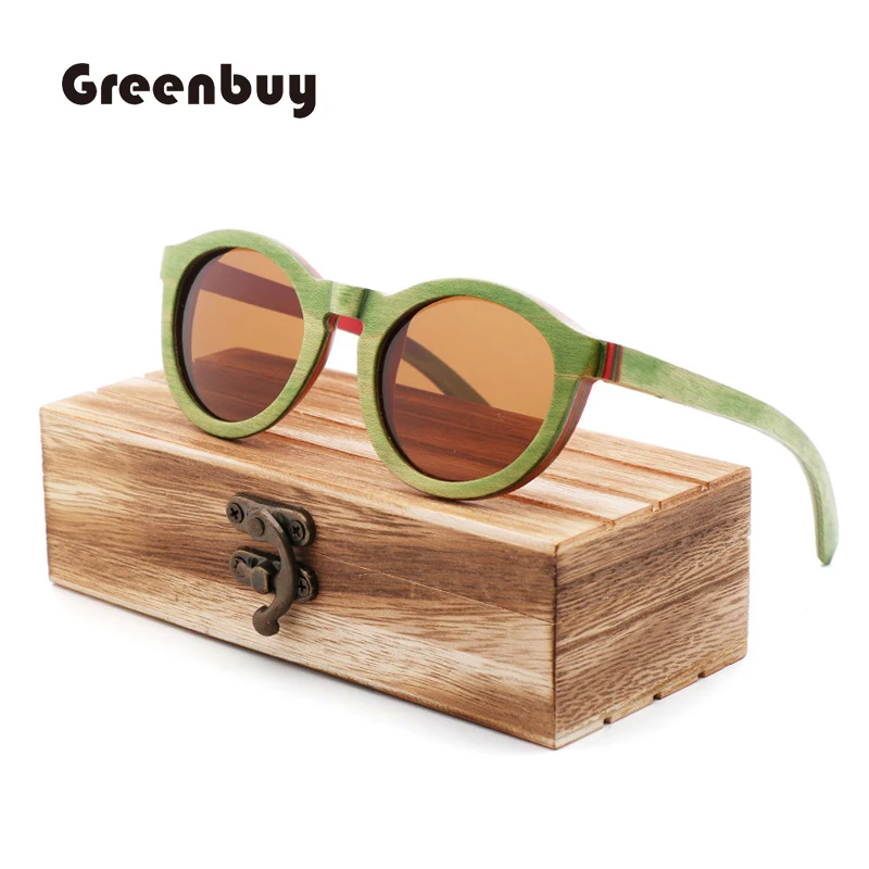 

green skateboard wood sunglasses women Spring hinge sunglasses wood bamboo UV400 Retro sunglasses oculos de sol feminino