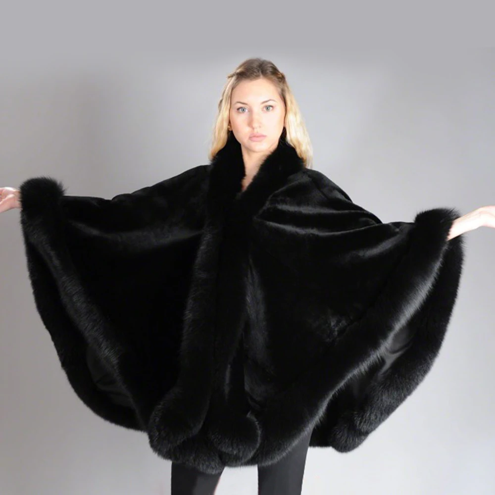 BFFUR cappotto di volpe in vera pelliccia per donna cappotto di pelliccia di visone naturale poncho mantelle ricoperte di pelle intera donna scialle sottile moda invernale