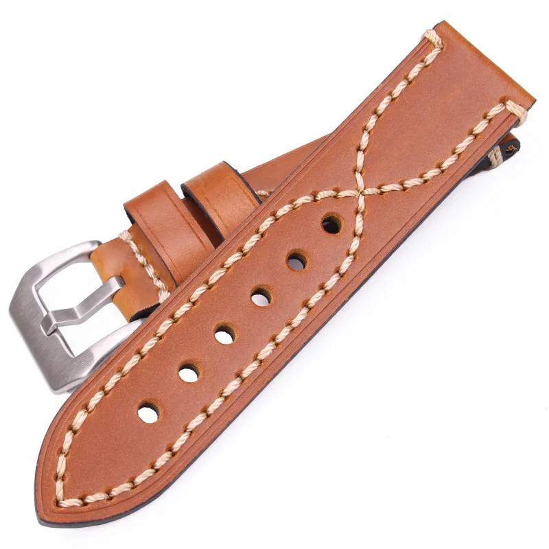 HENGRC Genuine Leather Watch Band Bracelet Cowhide Men Strap Fashion Women 20 22 24mm Belt Steel Metal Pin Buckle For Pam111