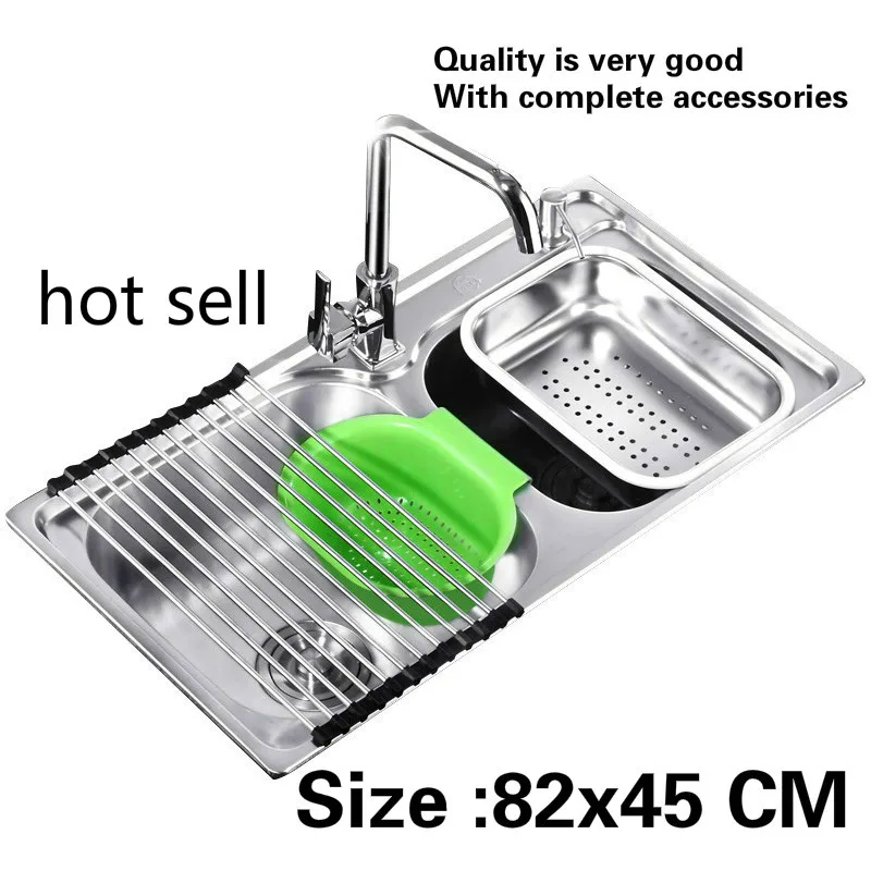 

Free shipping Standard large kitchen double groove sink wash the dishes food grade stainless steel fashion hot sell 82x45 CM