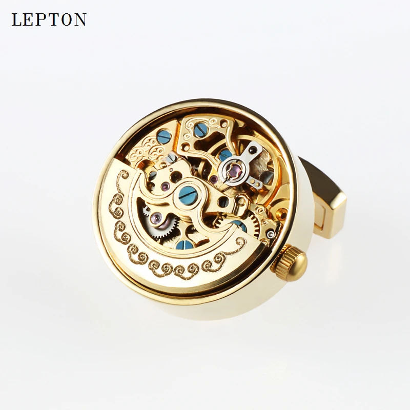 Low-key Luxury Functional Watch Movement Cufflinks Lepton Stainless Steel Steampunk Gear Watch Mechanism Cufflinks for Mens