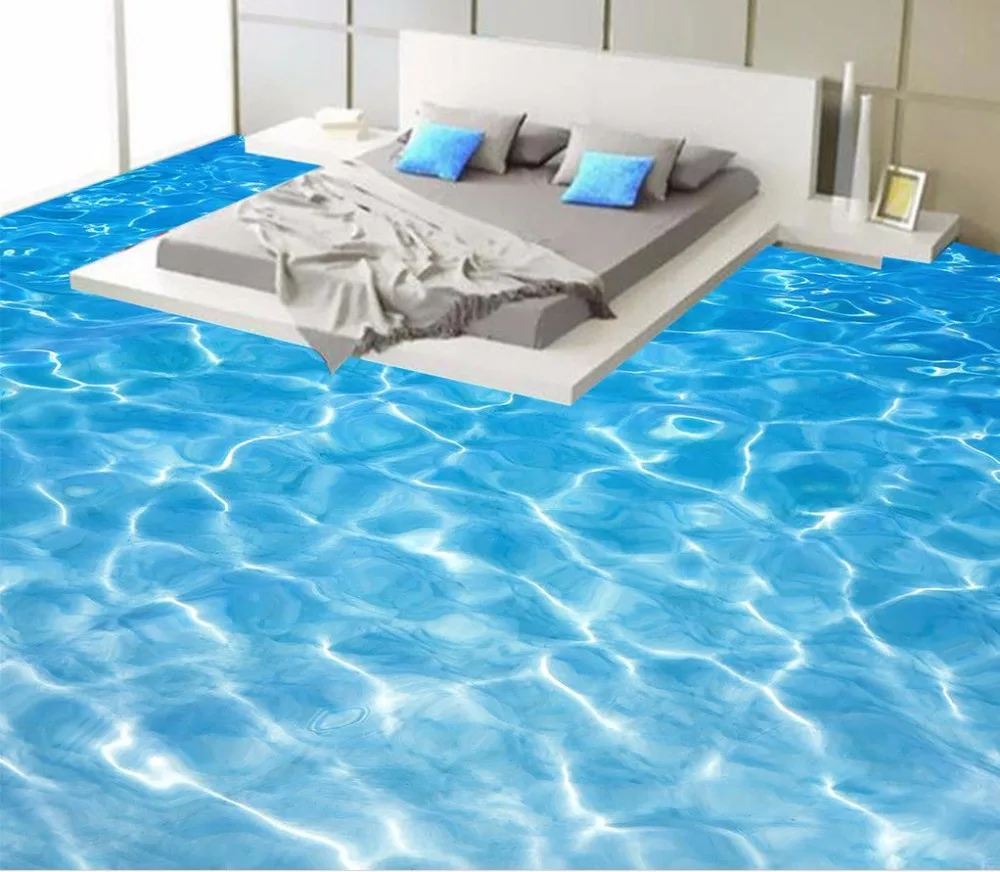 

3d flooring Sea water ripples 3D floor painting bathroom waterproof wallpaper 3d floor painting wallpaper