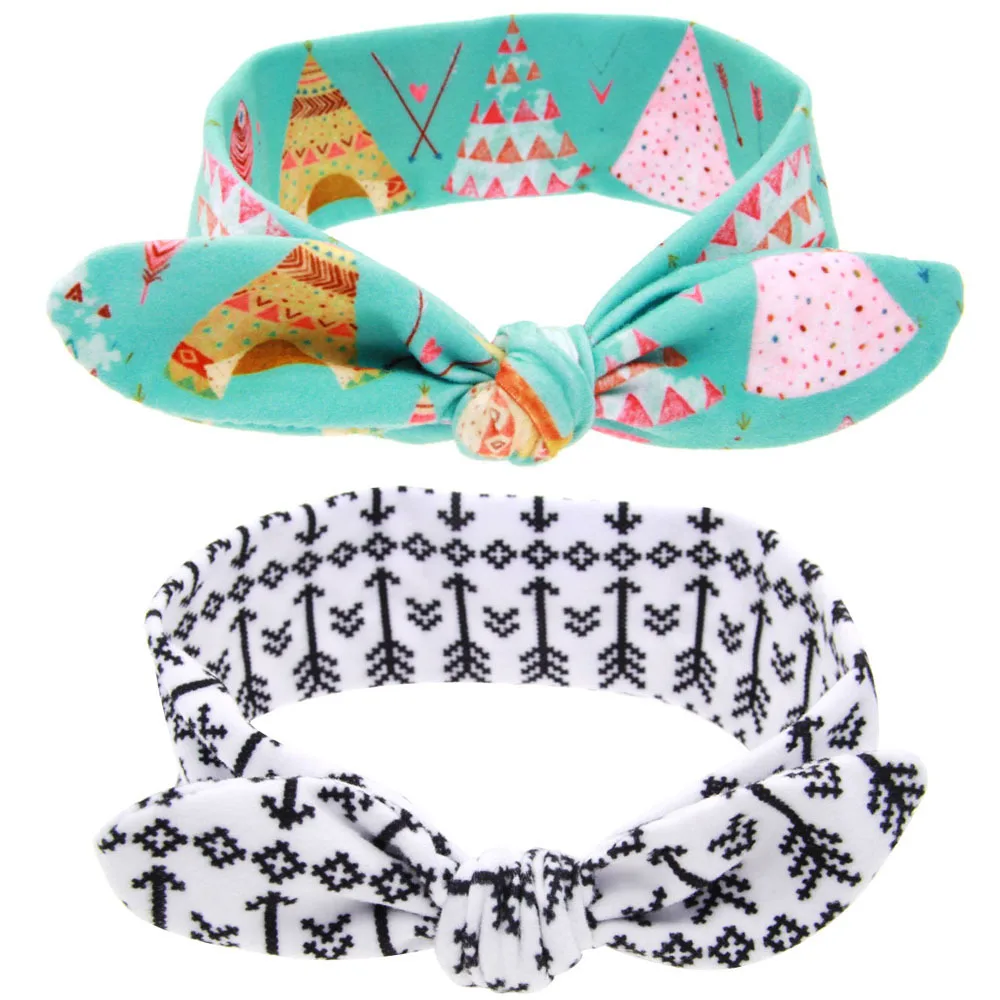 

10pcs 2016 New Girl Rabbit Ear Headband Mini House Arrow Print Hairband Bow Knot Turban Hair Band Accessories