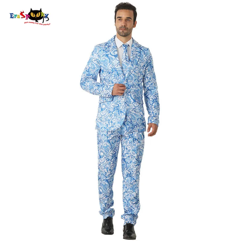 MANIA 2018 Blu Floreale Abiti Da Uomo Costumi di Halloween Giacca Cosplay Abiti Da Sposa di Moda di Carnevale Del Partito Club Vestito