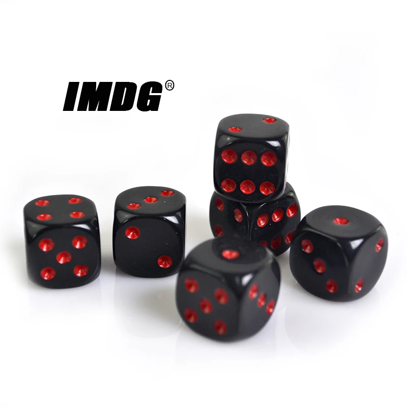 6pcs/pack New Acrylic Dice 16mm Red Black Round Corner High Quality Boutique Game Dice