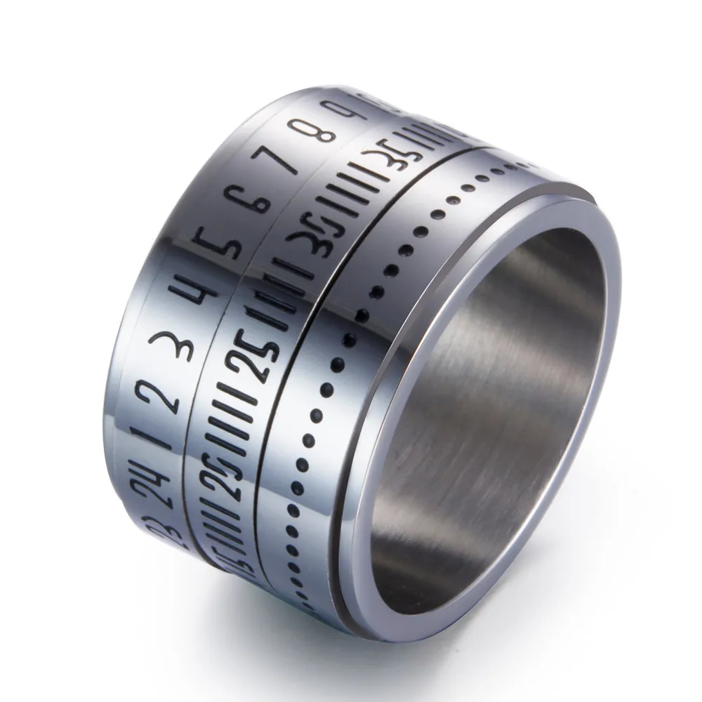 Stainless steel Men Time Rotating Ring give you time ring Arabic Numerals Calendar Ring Clock for friend gift R00038