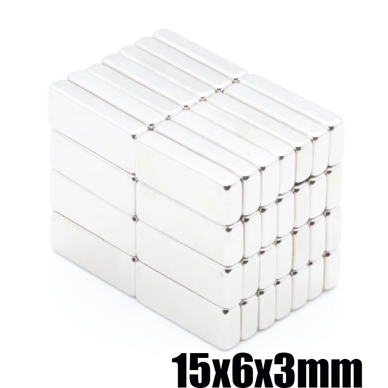 100pcs 15x6x3 mm N35 Strong Square NdFeB Rare Earth Magnet 15*6*3 mm Neodymium Magnets  strongest permanent powerful magnetic