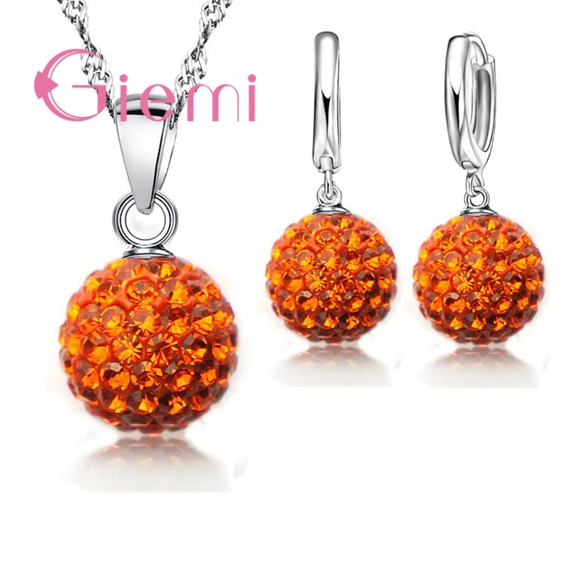 Best Hot New Jewelry Sets 925 Silver Needle Austrian Crystal Pave Disco Ball Lever Back Earring Pendant Necklace Woman