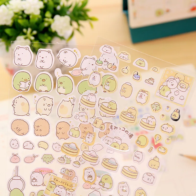 4pcs/Lot Sumikko gurashi paper sticker Cute bear penguin cat Decorative adhesive for diary letter scrapbook Stationery