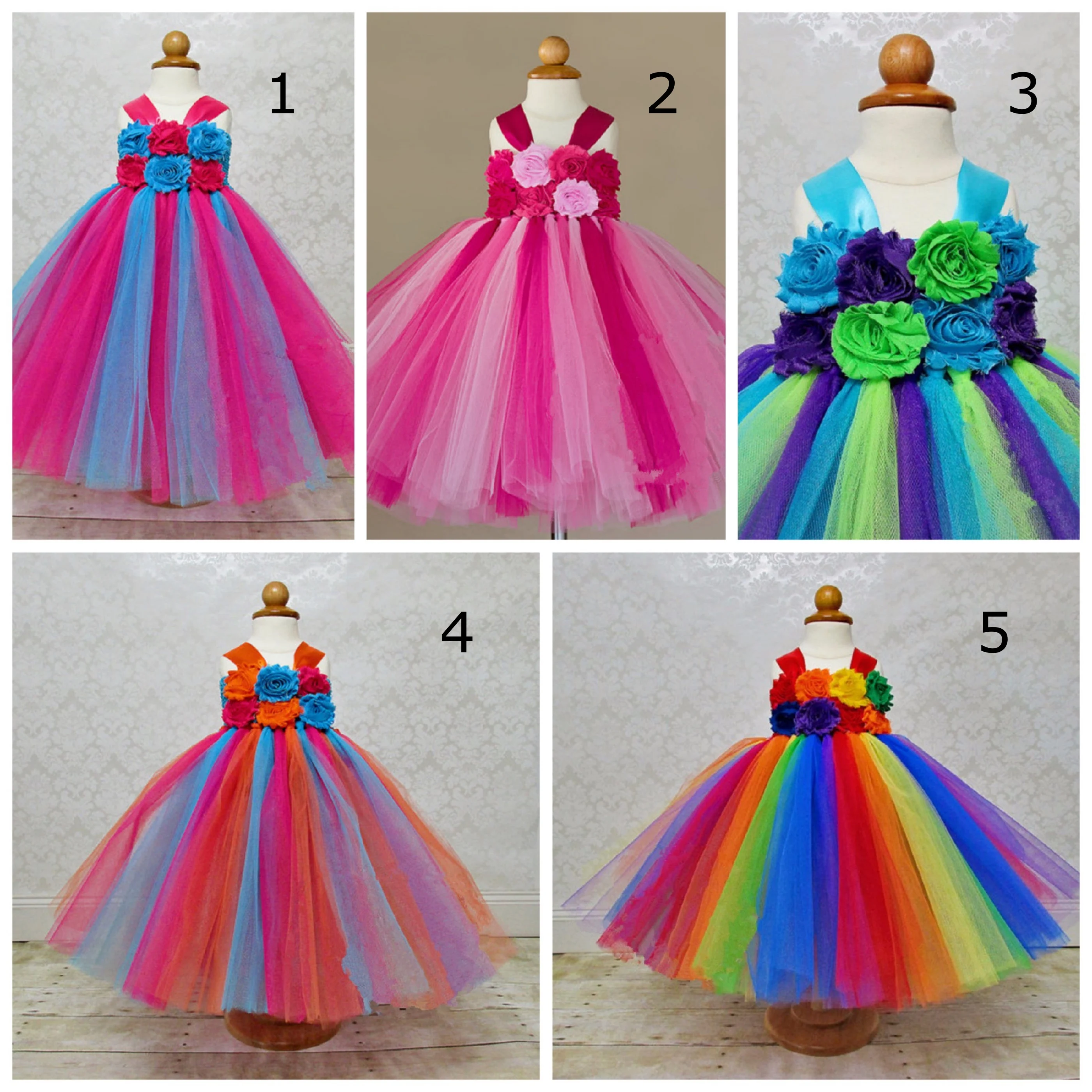 Arcobaleno Colore del Vestito Dal Tutu Delle Ragazze di Fiore Cinghie Capretti del Vestito Crochet Tulle Abiti Dell\'abito di Sfera Dei Bambini Da