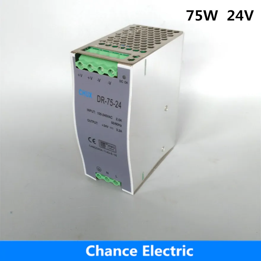 

CHUX 75W 24V DC Switching Power Supply source 220VAC input Din rail type AC DC DR-75W-24 Single LED Power Supplies