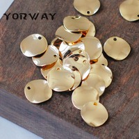 10pcs/ Lot Hammered Disc Charms 12mm/15mm, Polished Gold Plated Brass Round Coin Pendants (GB-153)