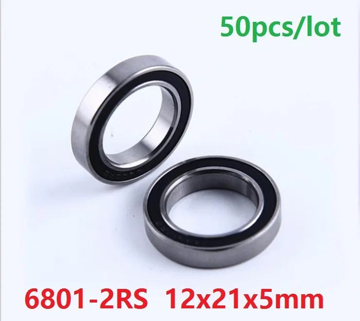 

50pcs/lot 6801RS 6801-2RS 6801 RS 2RS ball bearing 12*21*5 Deep Groove Ball Bearing 12x21x5 mm