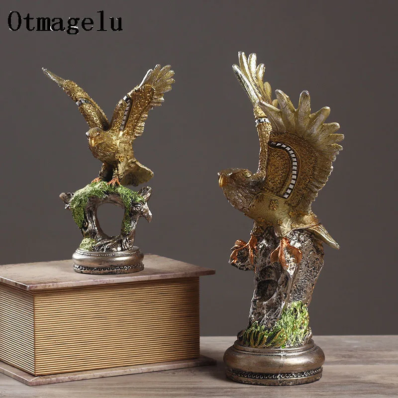 Vintage Resin Eagle Figurines Miniatures Living Room Bird Statue Home Decor Artificial Ornament For Office Desktop Crafts Gifts