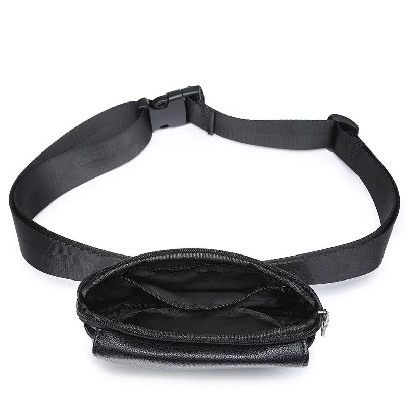 Annmouler Women Waist Bag Black Pu Leather Fanny Pack Double Pocket Waist Pack for Women Small Phone Bag Girls Bag Purse