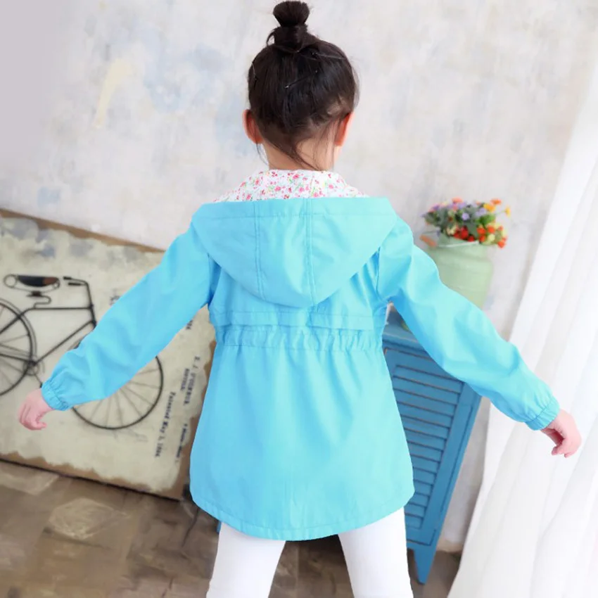 Girls Windbreaker Coat New Cute Flower Hooded Outwear for Baby Kids Clothes Children Casual Jackets 4 6 8 9 10 12 Years Vestidos