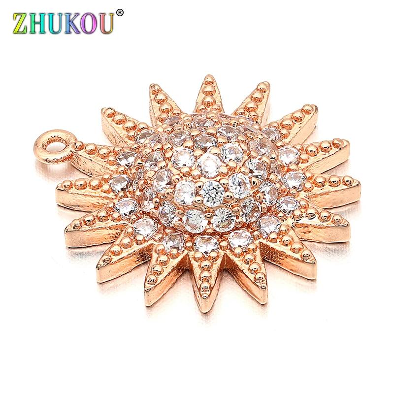 18*20mm Brass Cubic Zirconia Flower Charms Pendants DIY Jewelry Findings Accessories, Hole: 1mm, Model: VD285