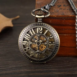 Montre de Poche Mécanique en Bronze pour Homme et Femme, Boîtier avec Numéro Arabe, Module Seton, Collier Rétro, Amissié, Style Steampunk
