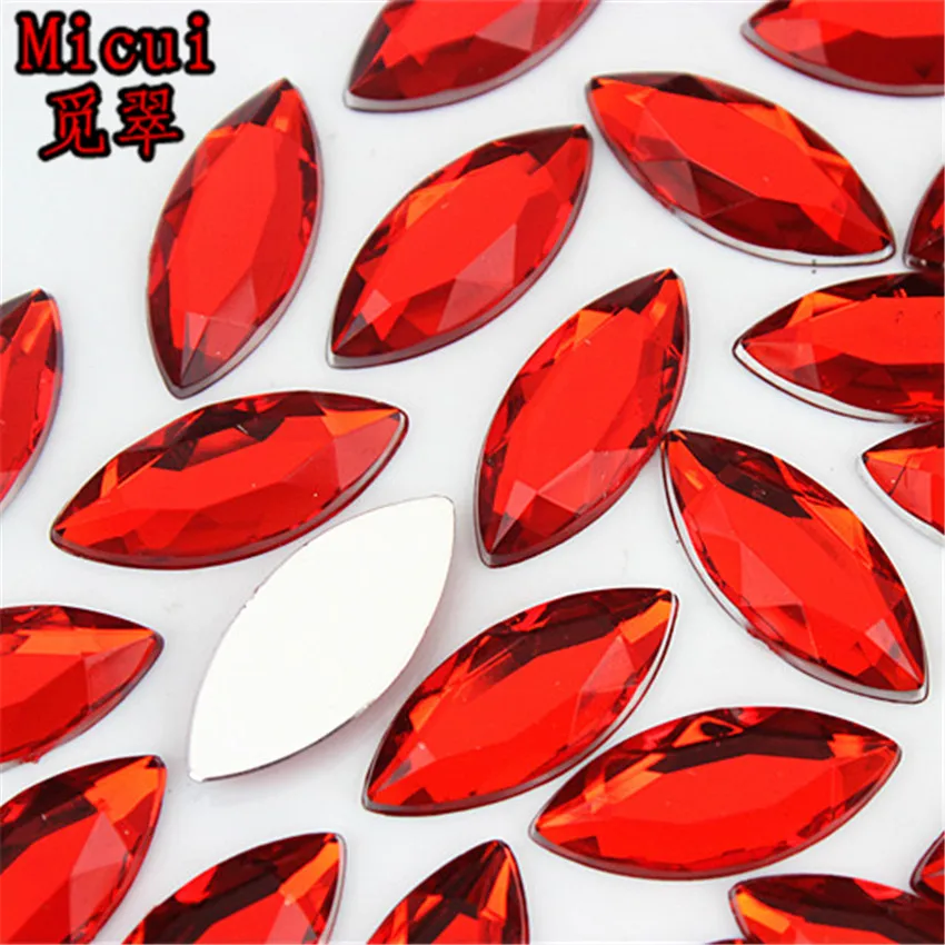 Micui 50PCS 9*20mm Mix Color Horse Eye Acrylic Rhinestones Flat Back Crystal Stones Non Sewing for Clothes Craft Scrapbook MC185