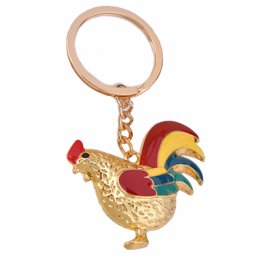 Zinc Alloy Cute Rooster Keychains Colorful Cock Bag Keyring Keyfobs Charm Car Key Holder Fashion Women Jewelry Gift J084