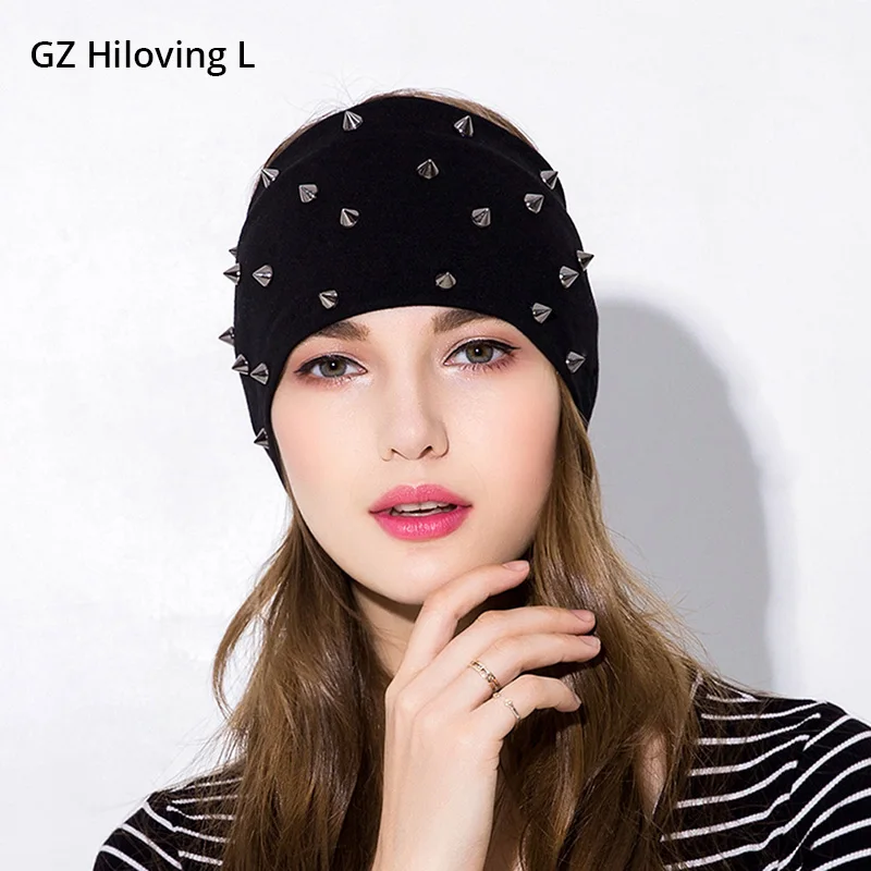 

GZHilovingL Wide Hairbands Headbands For Women 2018 Elastic Hair Bands With Rivet Girls Hip Hop Cotton Bandanas Headwear Women