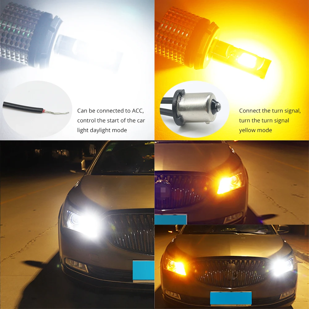 Daytime Running Light 1156 7440 7443 3157 3156 BA15S/BAU15S LED Bulb For Auto DRL White Driving Yellow Turn Signal Car Dual Mode