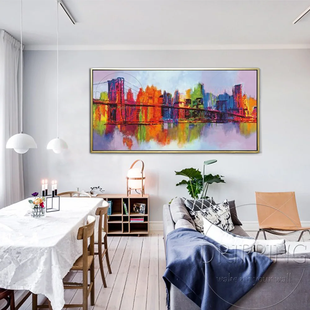 Gifted Artist Hand-painted High Quality Abstract New York Landscape Oil Painting on Canvas Abstract Colorful City Oil Painting