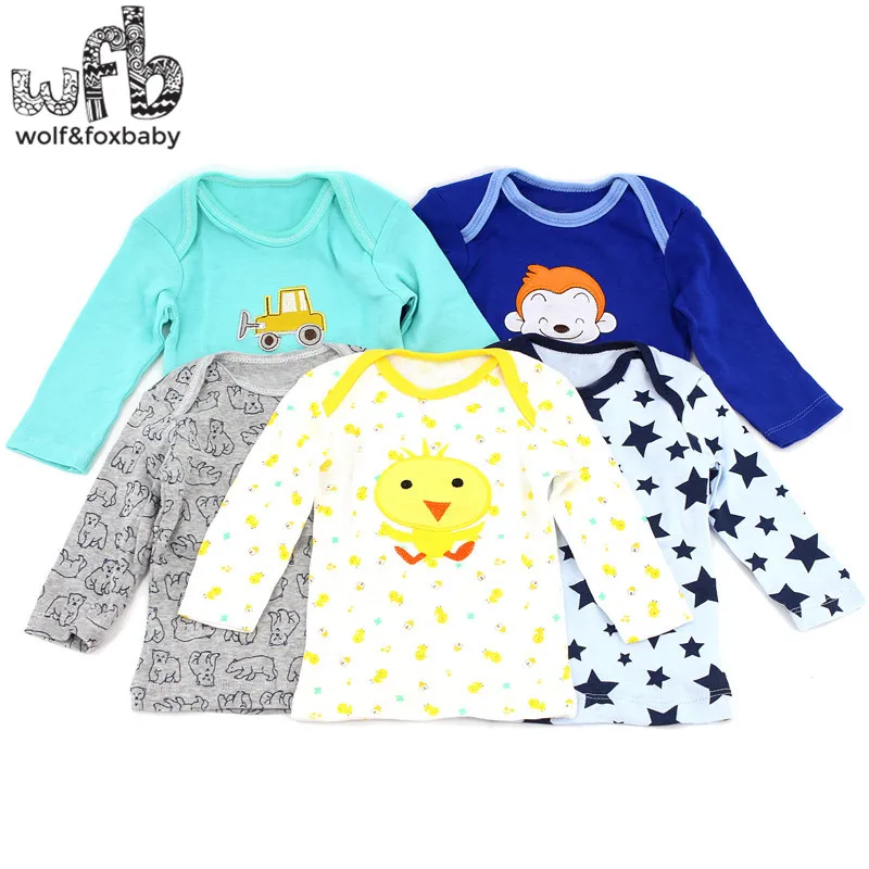 Wobfaobxylf 5pcs/pack Long-Sleeved T-shirt for 0-24months Newborn Baby Boys Girls