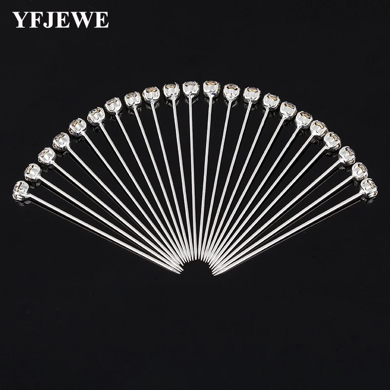 YFJEWE Women Fashion Handmade Dress Pins Round Crystal Head Dressmaking Pins Weddings Corsage Florists Sewing 72Pcs/Box H007