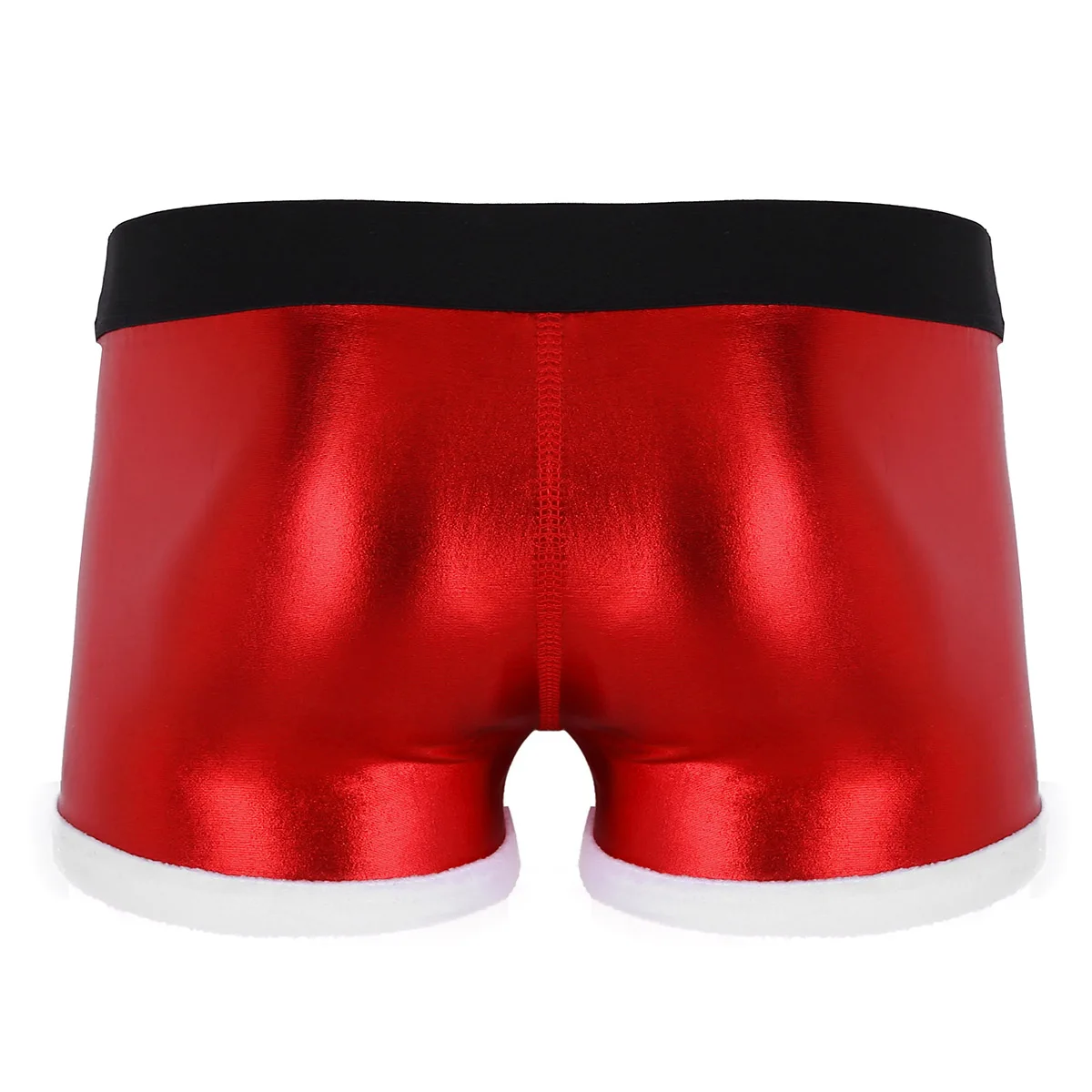 Sexy Men Red Faux Leather Christmas Underwear Santa Claus Panties Costume Festival Fancy Party Rave Underpants Male Boxer Shorts