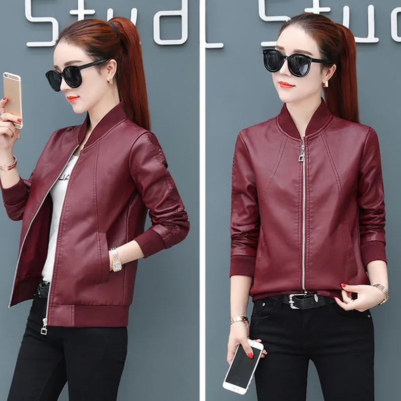 Fashion PU Leather Jacket 2025 NEW Women's Spring Autumn Short Outerwear Long-Sleeved Zipper Casual Motorcycle Coat Female