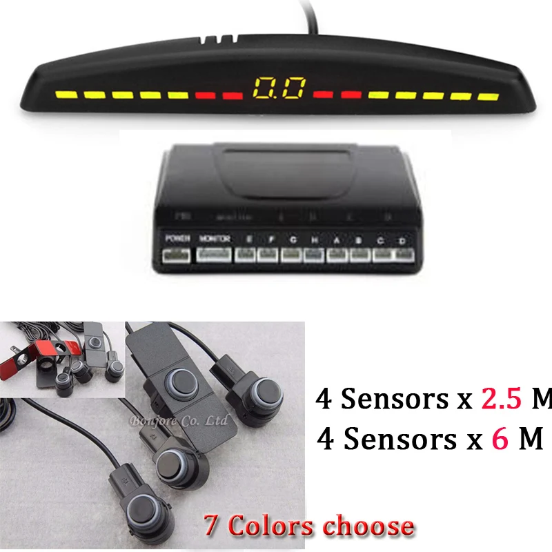 

Car LED Parking 8 Sensor Monitor Reverse Backup Radar Detector Parktronic Backlight Display+16mm Original Flat Sensors 7 colors