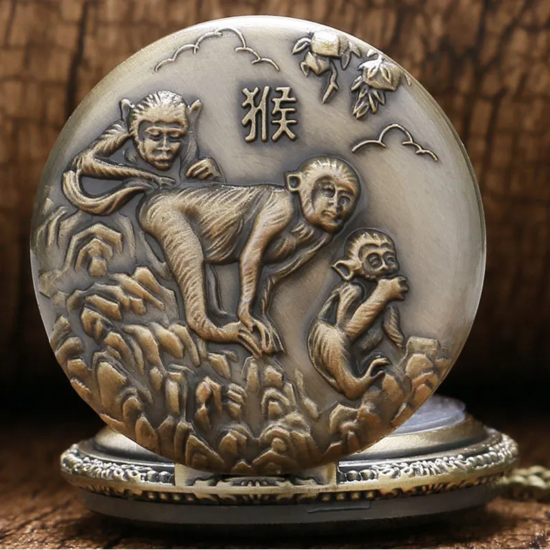 2018 Xmas Gift The Chinese Zodiac Style Monkey Vintage Bronze Copper Steampunk Quartz Pocket Watch Clock Dropshipping P409