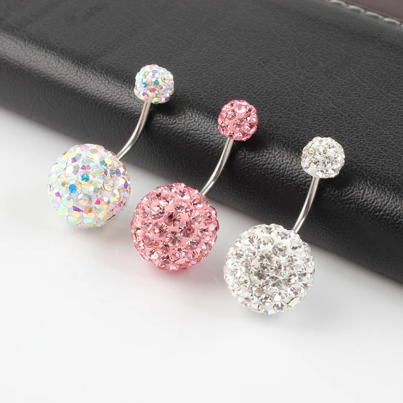 Belly ring 6/12mm ball 16G not allergic stainless steel piercing aurora white pink quality navel bar body jewelry Color mud ball