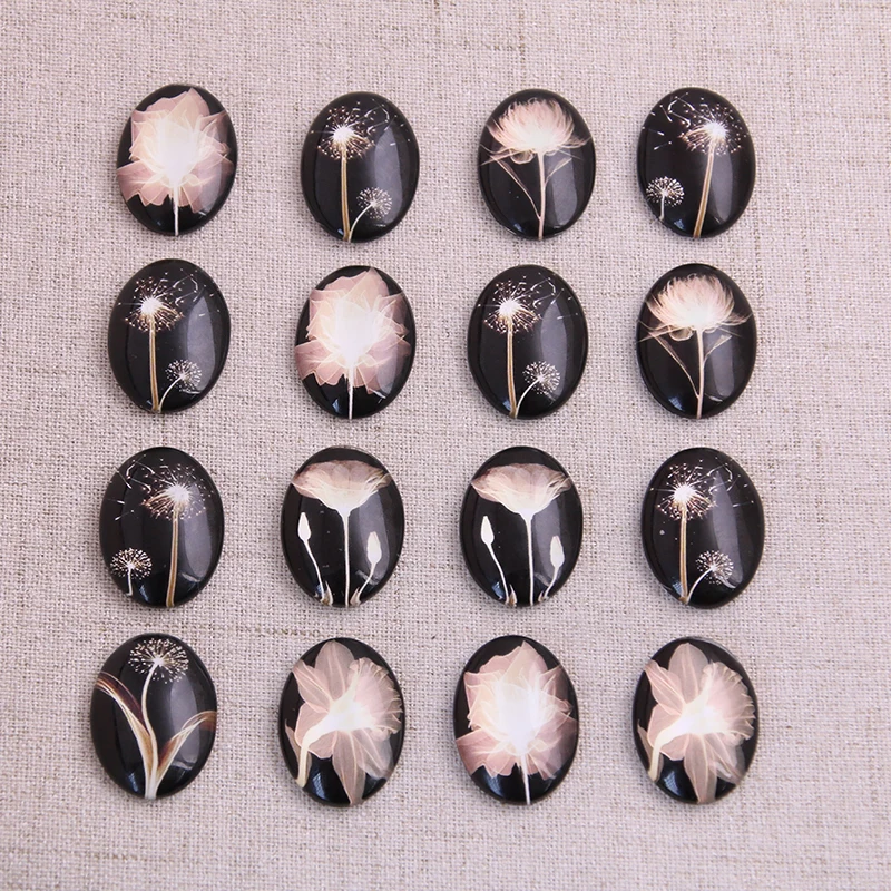 6pcs mix Night sky Fireworks Pattern Oval Glass Cabochon 18*25mm Dome Flat Back DIY Jewelry Finding