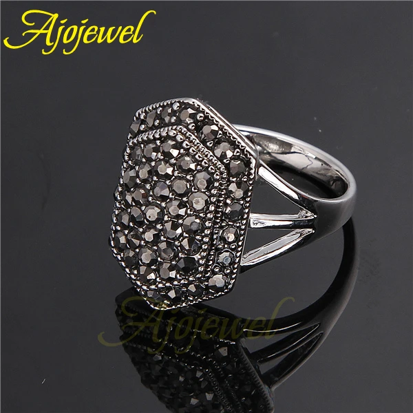 Ajojewel Brand Black CZ Shield Womens Rings Vintage Retro Female Antique Jewelry Anel