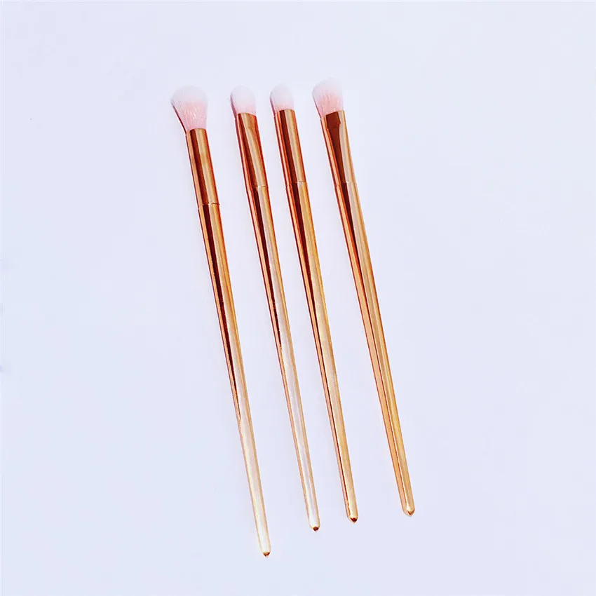 SAIANTTH 4pcs long rose gold eyes Makeup Brushes Set eyebrow Eyeshadow Eyeliner Lip Brush Tool kit Pink white hair maquiagem