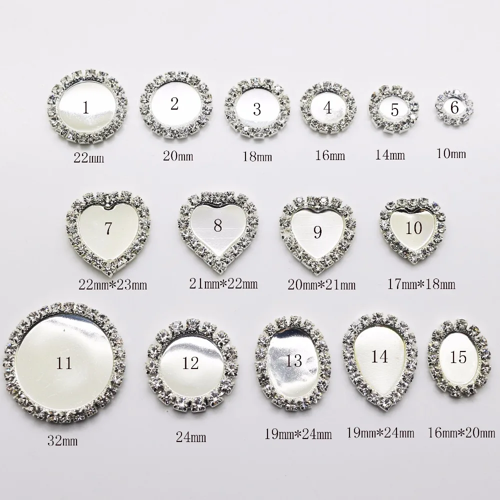 Factory Direct 10PCS/Set Full Size Plating Silver Flat Back Rhinestone button Crystal Base Accessories