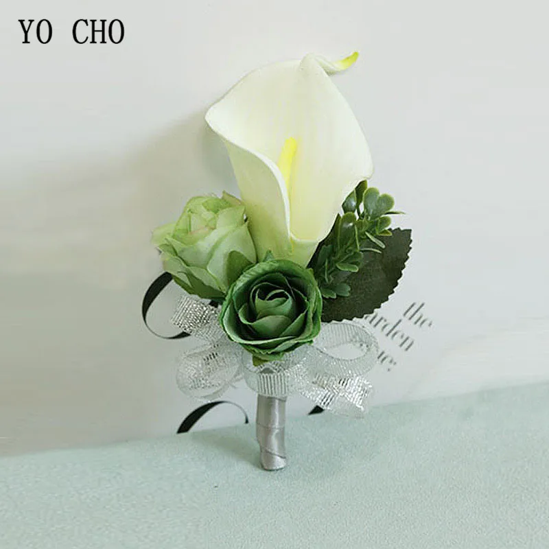 YO CHO Boutonnieres Wedding Silk White Pink Calla lily Corsages Cuff Bracelets Bridesmaid Marriage Prom Groom Flower Boutonniere