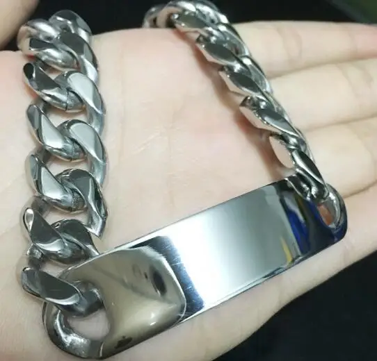 15mm WIDE FOR MENS TOP QUALITY STAINLESS STEEL CURB HEAVY HUGE SMOOTH ID BRACELET