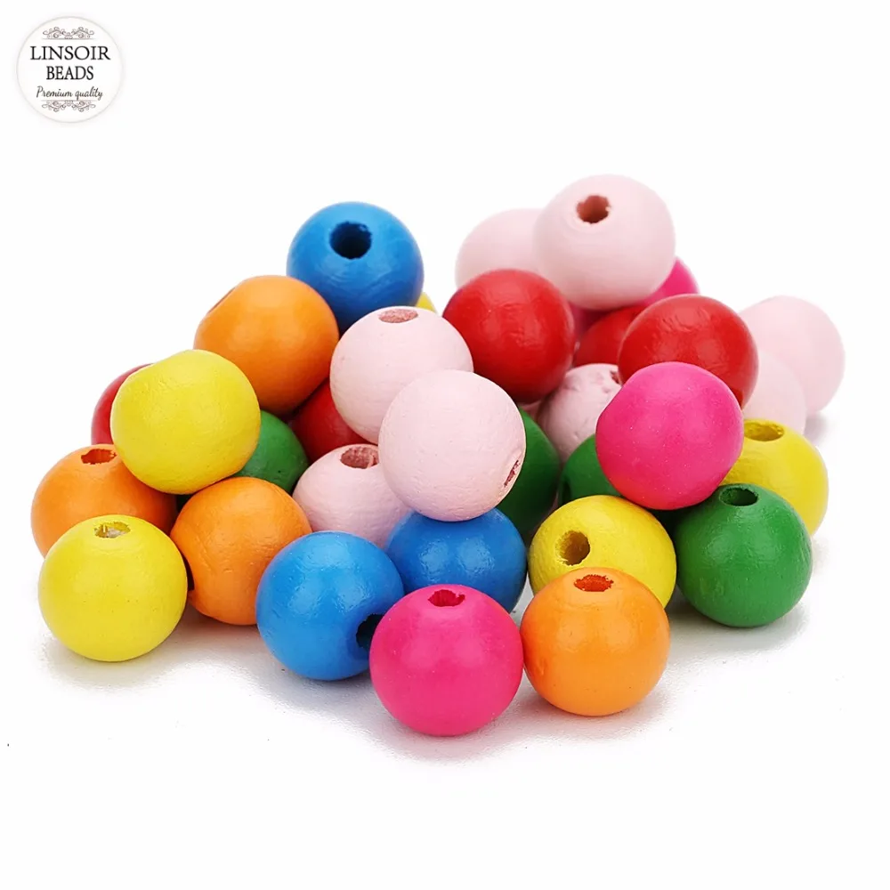 LINSOIR 100 Pieces/Pack Round Ball Wood Beads DIY Jewelry Craft Making 8/10/12/14mm Spacer Loose Beads Multi Color Choice